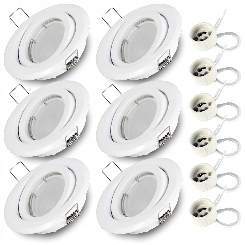 ZESTAW 6x Oprawa halogen biały + żarówka LED GU10 7W neutralna