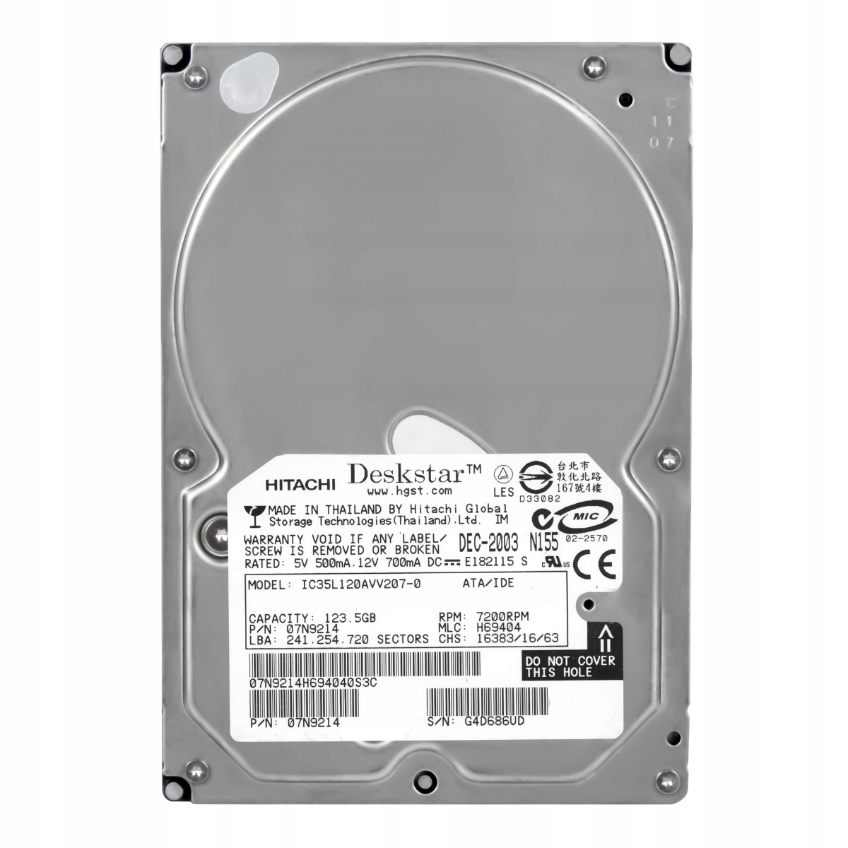 DeskStar 180GXP 123.5GB 7.2k 2MB Ata 3.5'' IC35L120AVV207-0