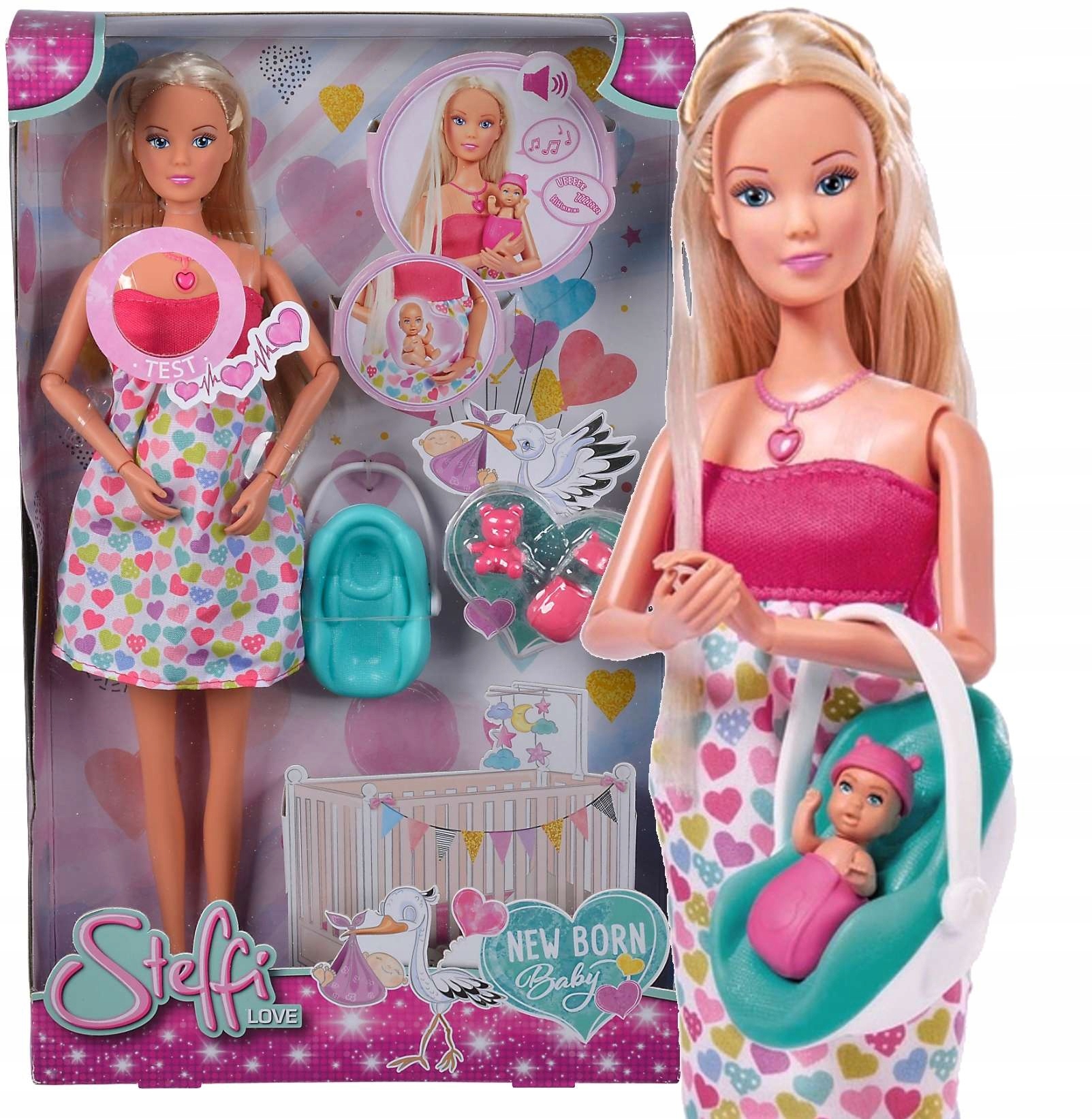 

Lalka Steffi W Ciąży Nosidełko Ubranko Dźwięk +akc