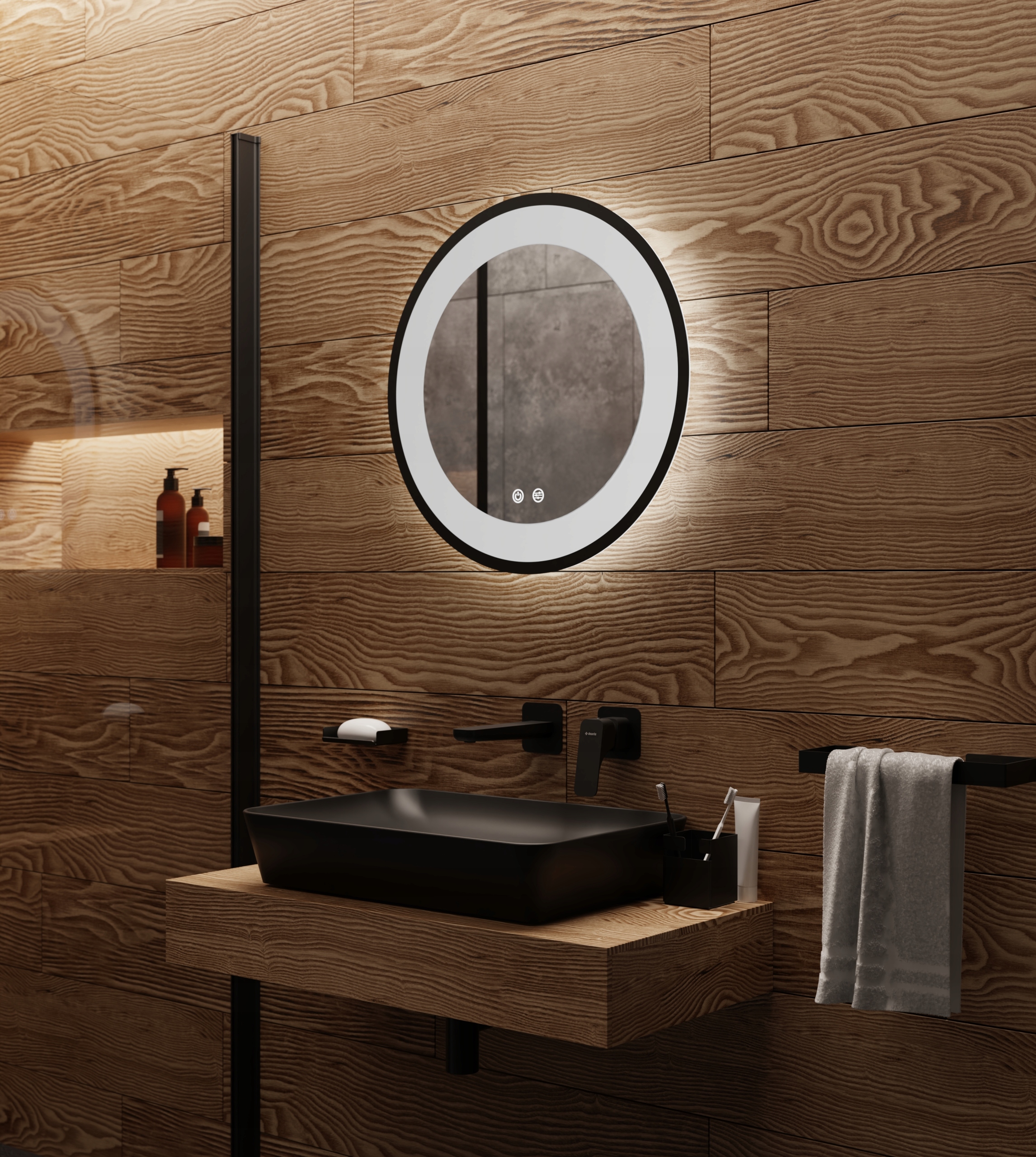 LUSTRO OKRĄGŁE LED W CZARNEJ RAMIE 60CM MEGA JASNE EAN (GTIN) 5905487304984