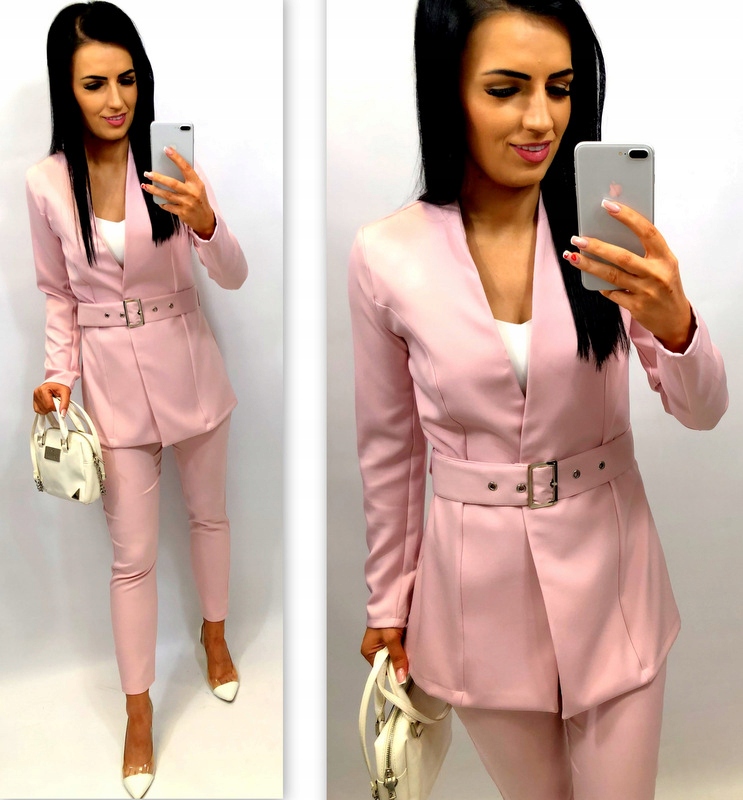 Damski Garnitur Garnitury Damskie Komplet Marynarka Spodnie Ecru Komunia M Rozmiar M