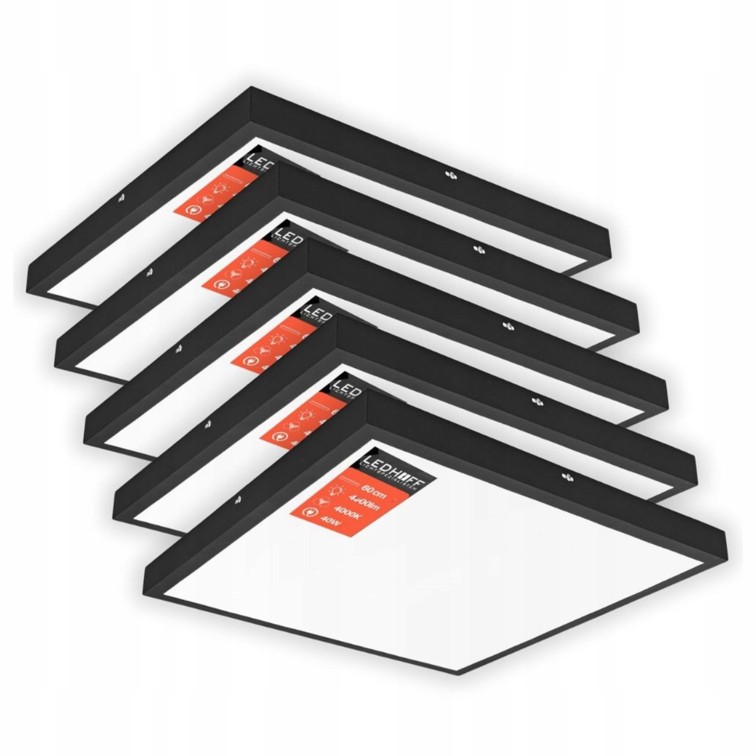 5x Led panel stropný Lampa čierna Stropné Svietidlo veľký Štvorec 60x60 kancelársky Výkonný
