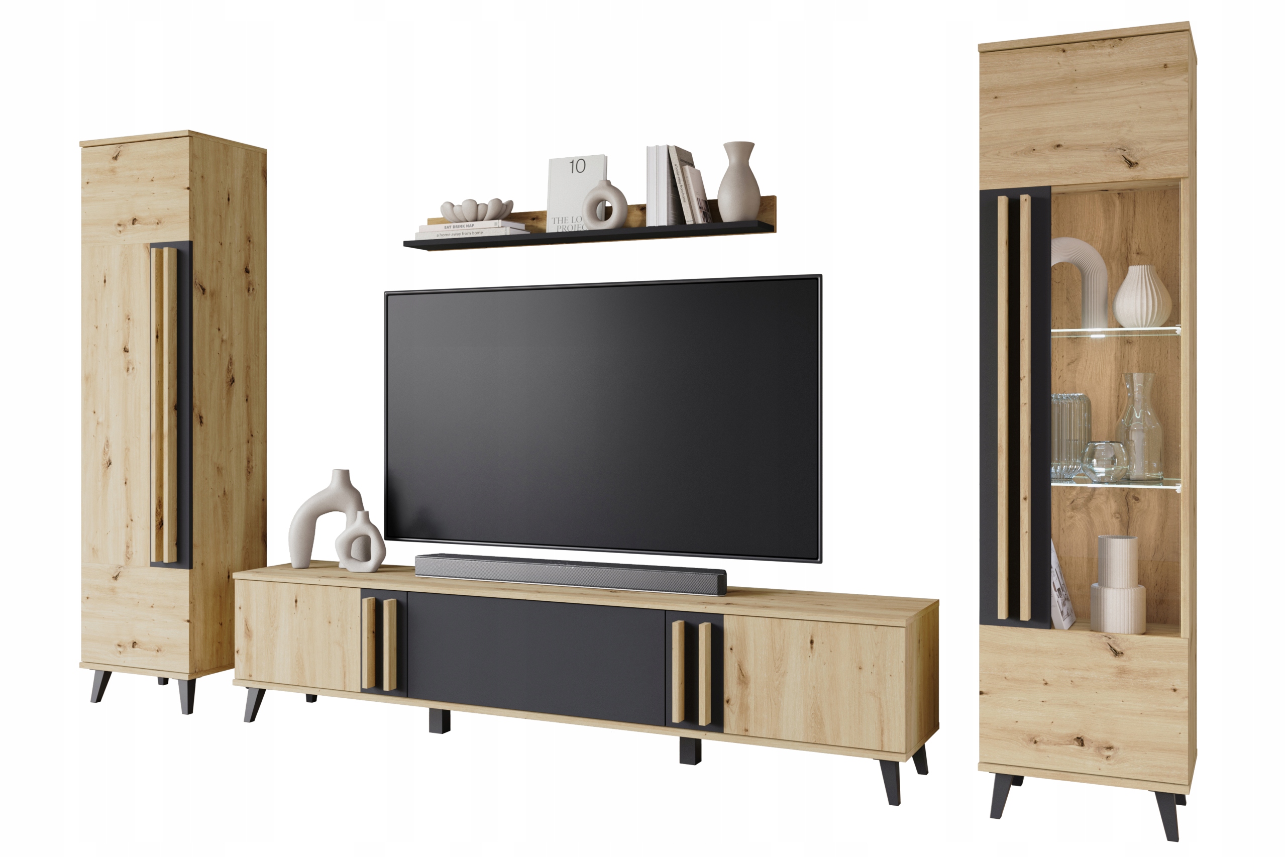 Moderní nábytková stěna Helsinki II, regál, vitrína, skříňka, Rtv panel