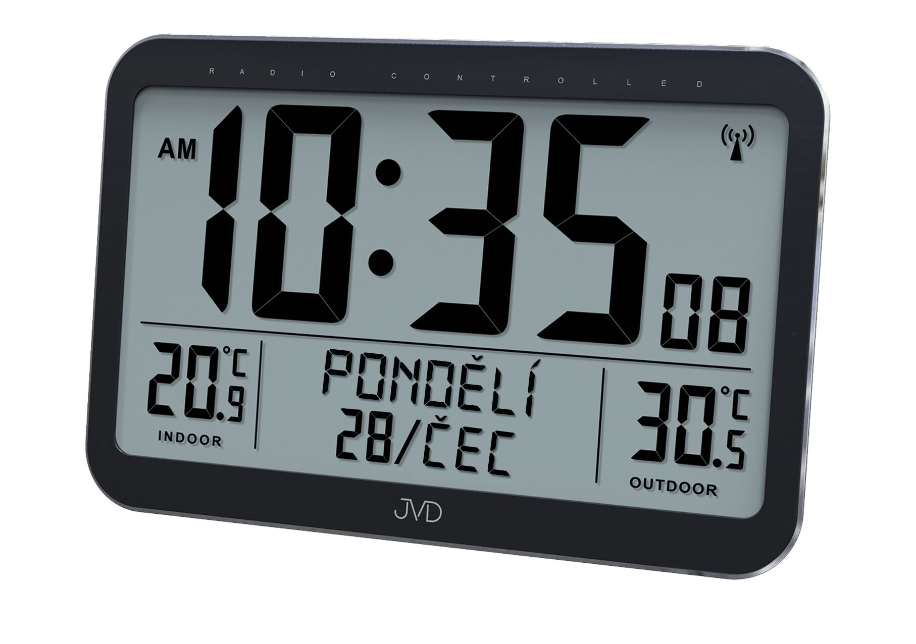 Rádiom riadené digitálne hodiny s budíkom Jvd RB9385, 36 cm