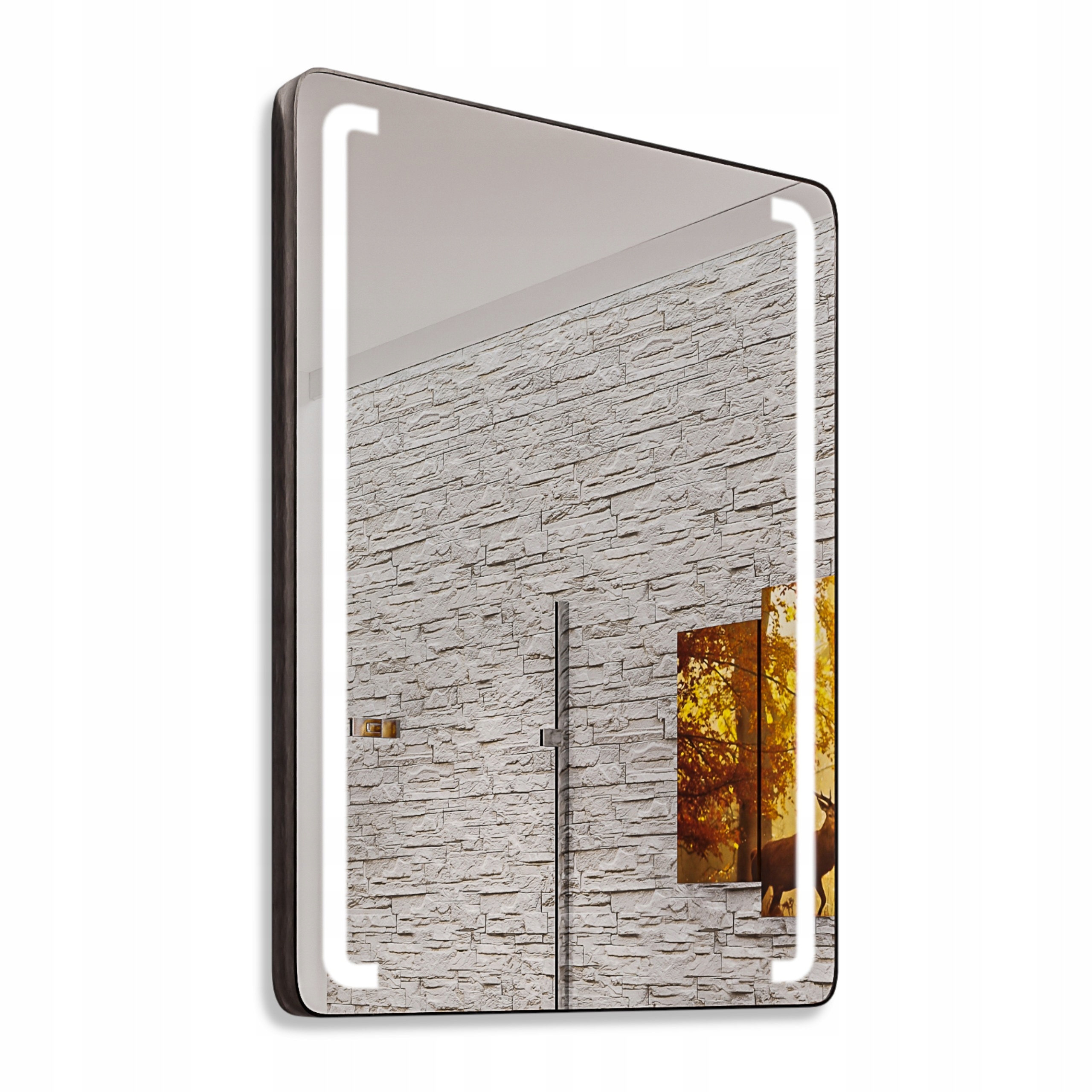 Obdĺžnikové Zrkadlo 70x140 Čierny Kovový Rám Loft S Ozdobným Osvetlením
