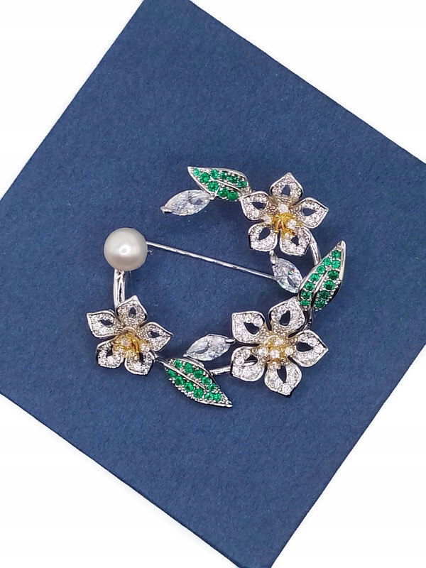 Luxusní Brož Přívěsek Květiny Věnec Stříbrný Rhodiovaný Krabička Na Dárek