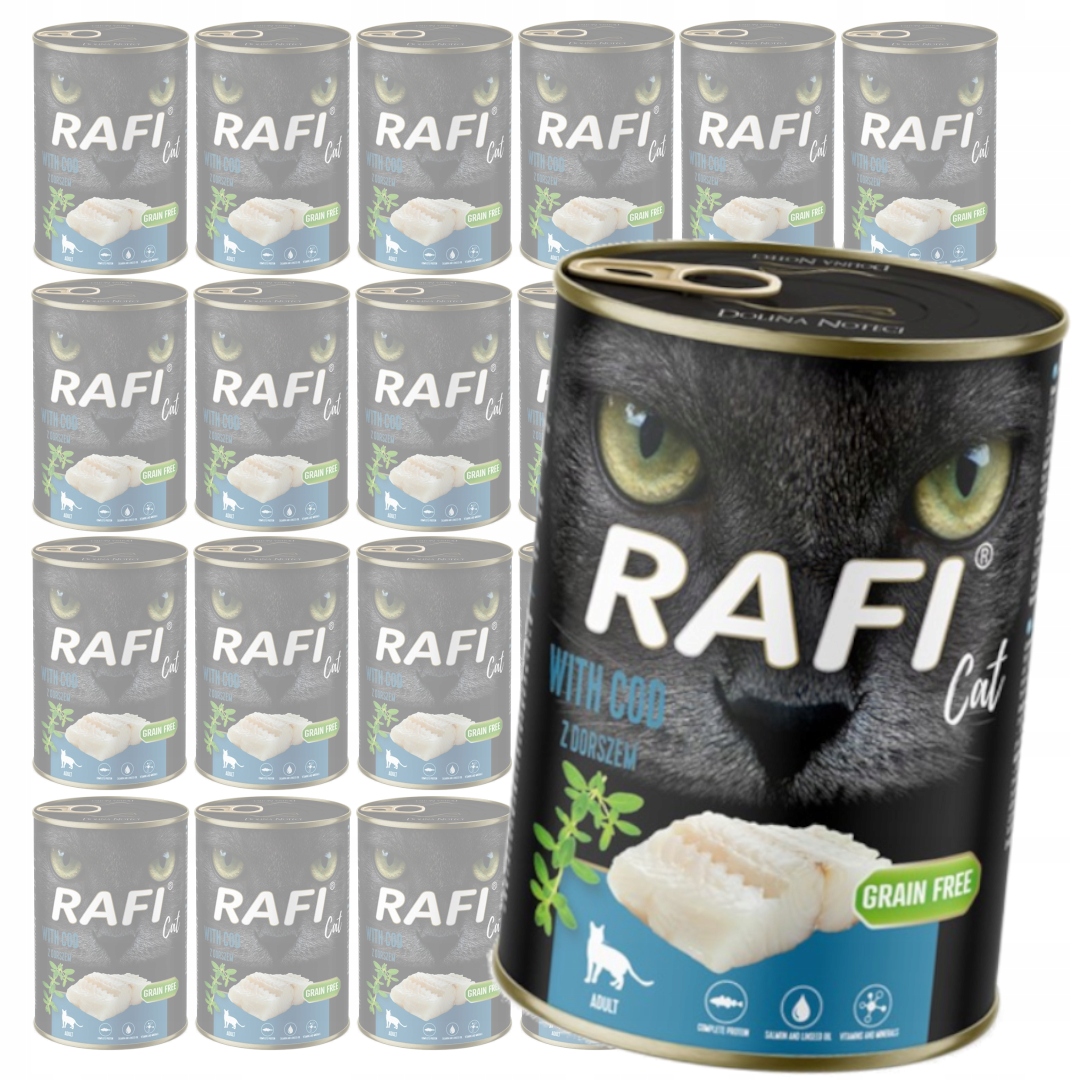 Levně Rafi Cat Adult 24x400g Bezobilné Mokré Krmivo Pro Kočky s treskou