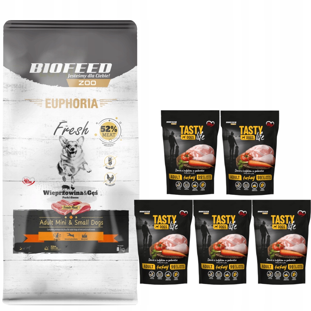 Biofeed Euphoria Fresh 8kg Krmivo pro psy malých plemen +5x150 s krůtím masem