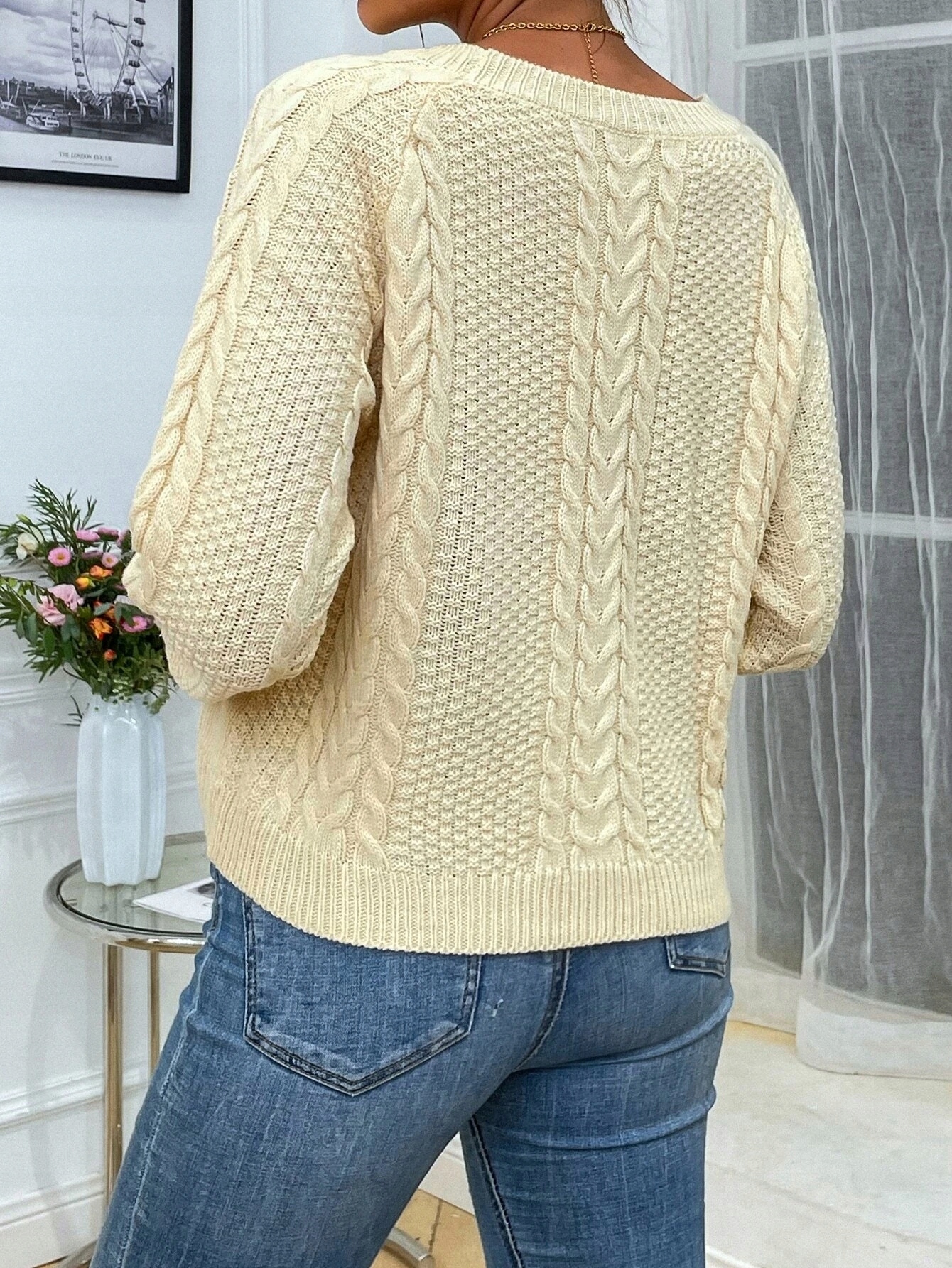 Sweter damski casual beżowy L 40 Rozmiar L