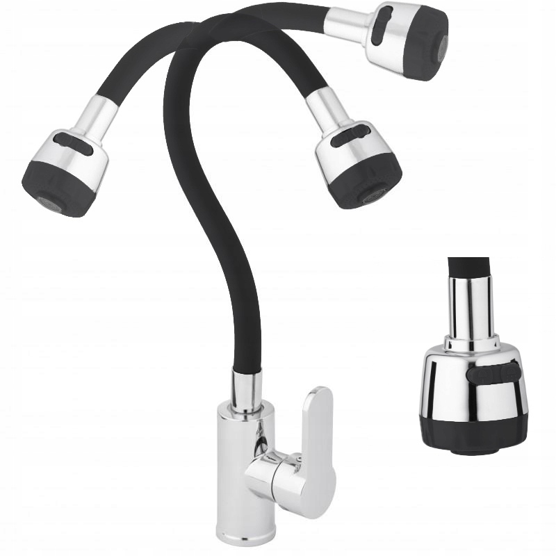 Bateria Kuchenna Kran Zlewozmywakowy Flexi Czarna