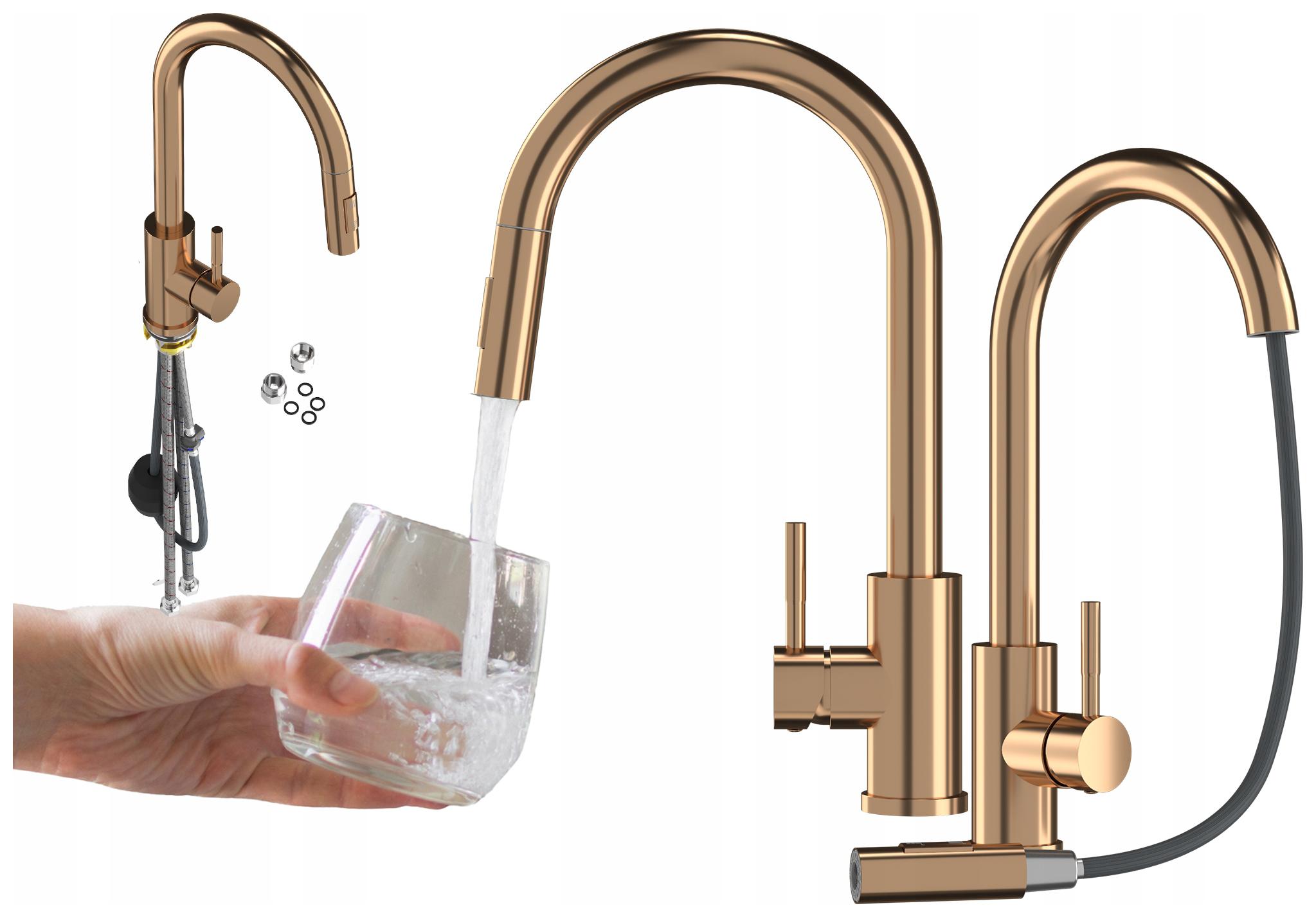 Kuchynská Batéria S Výsuvnou Hubicou Ružové Zlato Oceľová Vodovodná Batéria Loseto Rose