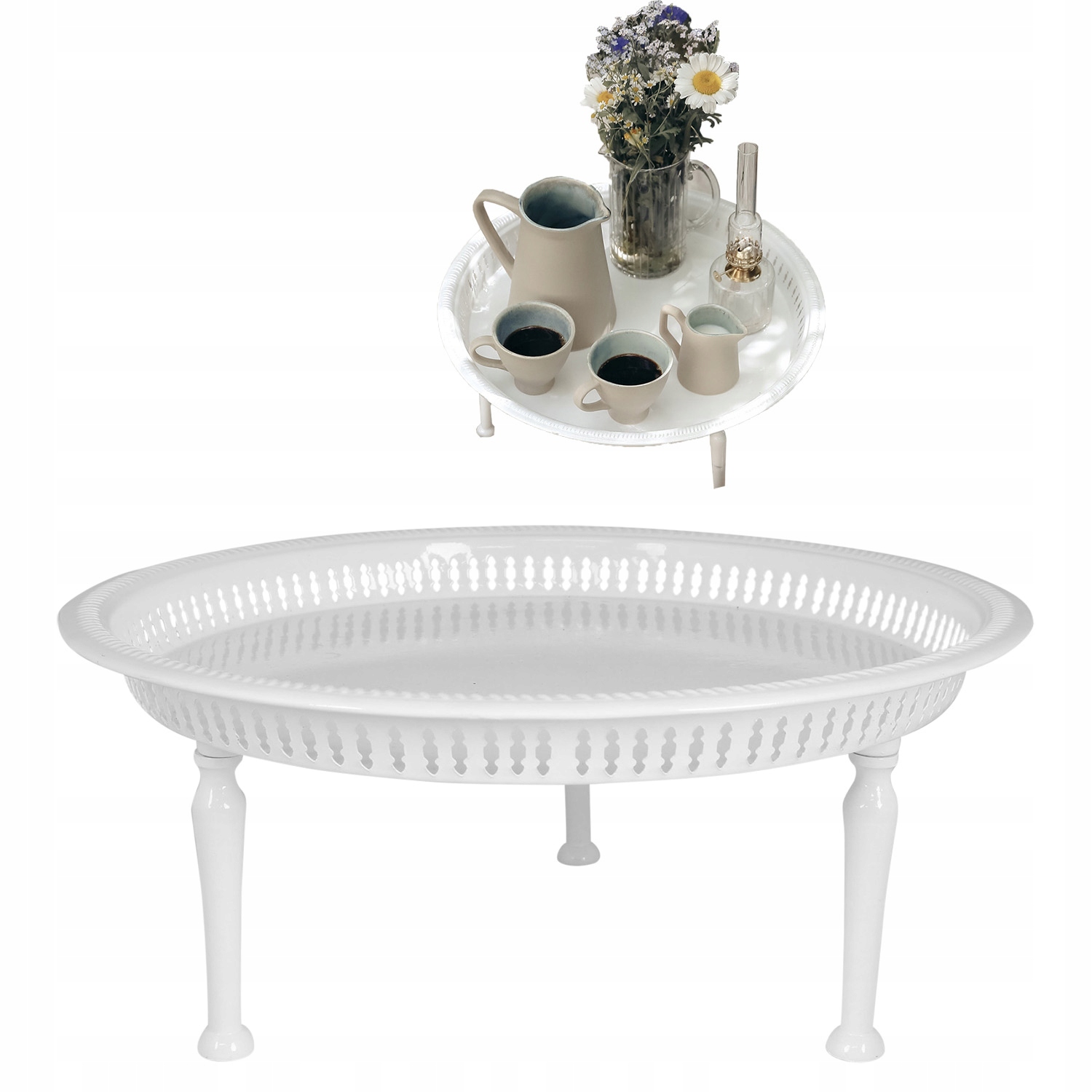 Boční Noční Konferenční Stolek 46 cm bílý kovový skandinávský kulatý loft