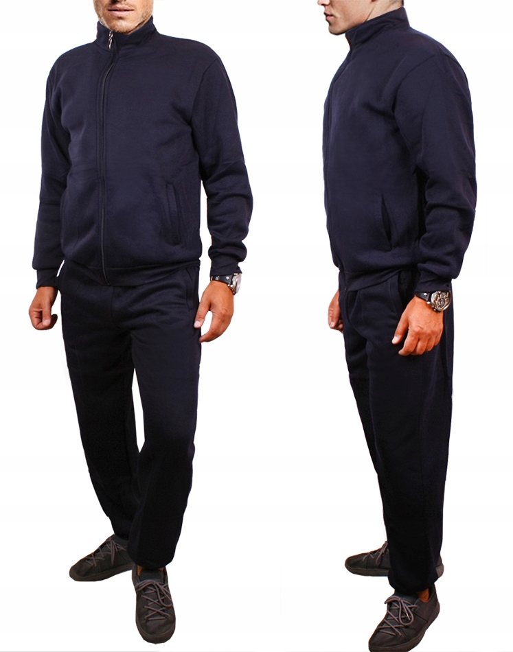 CIEPŁY dres MĘSKI dresy BLUZA stójka SPODNIE ściągacz granat 967 XL
