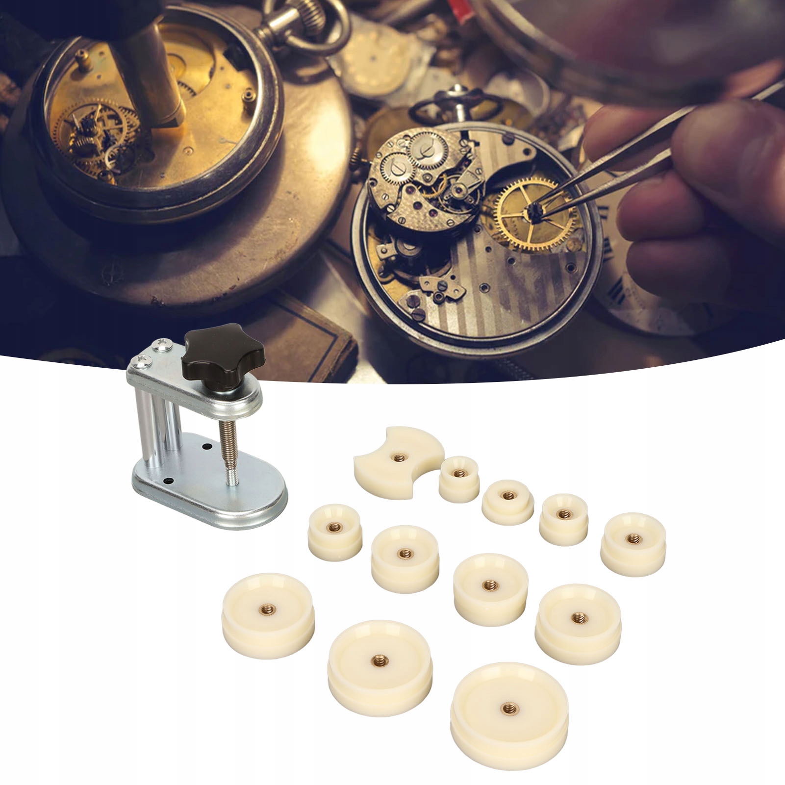 ZESTAW PRASA ZEGARMISTRZOWSKA DO ZEGARKÓW 12 SZT. PŁYTKI DOCISKOWE Marka bez marki