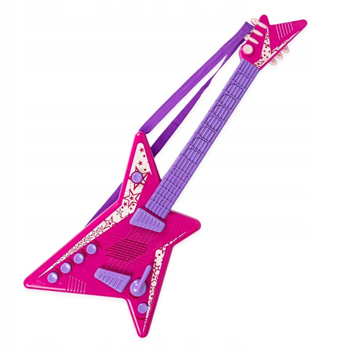 KARAOKE MIKORFON GITARA ELEKTRYCZNA ZE STATYWEM RÓŻOWA NA PASKU PRZYCISKI Materiał plastik