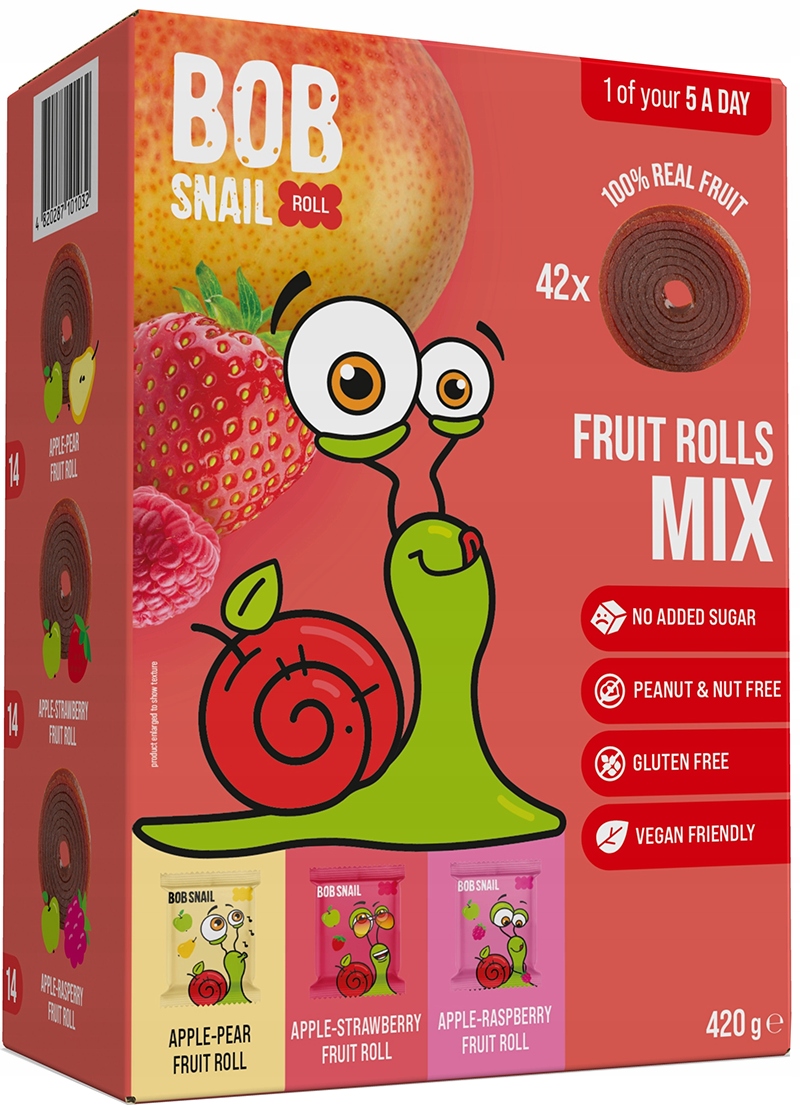 ŚLIMAK BOB SNAIL PRZEKĄSKI FRUIT ROLLSY OWOCOWE MIX SMAKÓW | 42 x ZAWIJASY