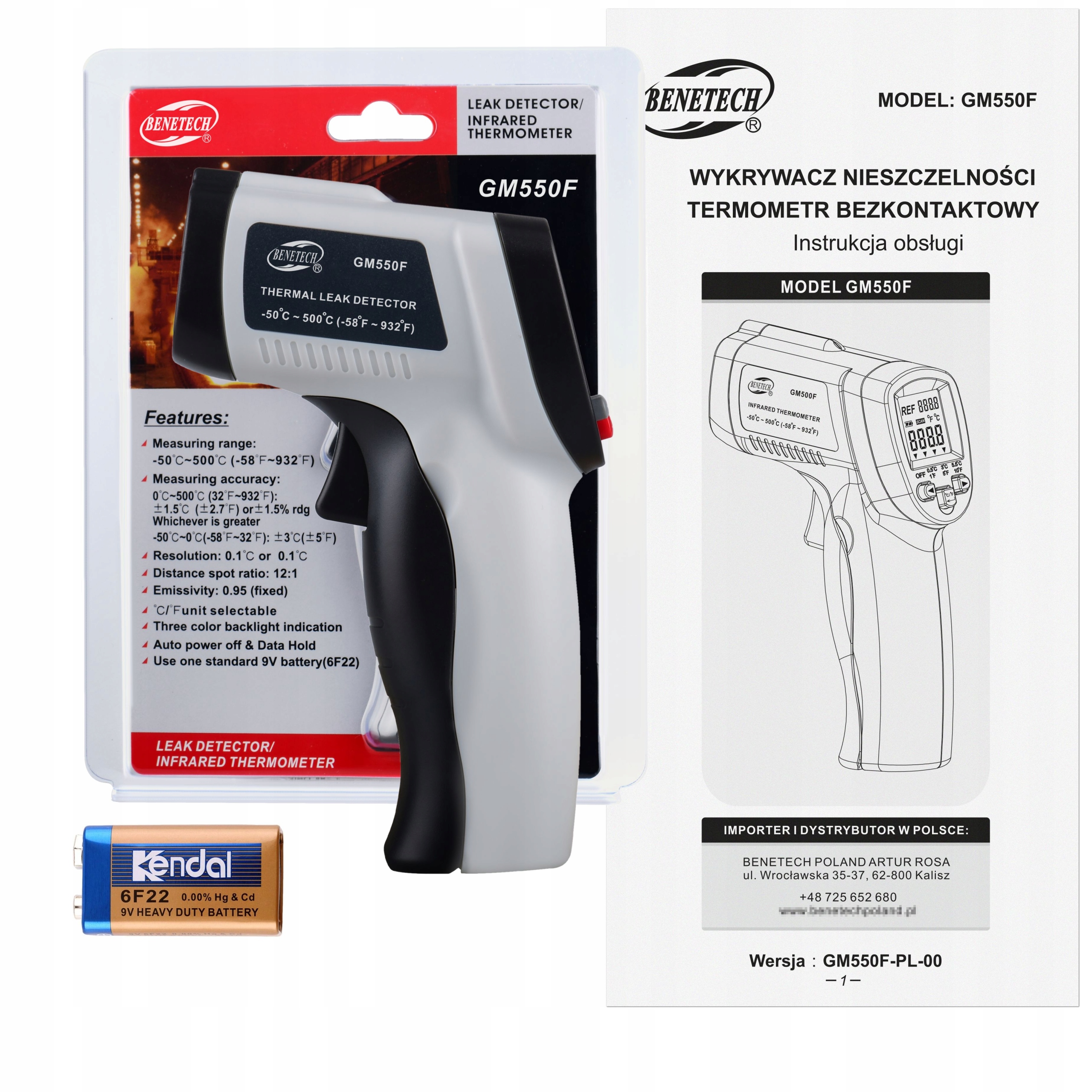 PIROMETR TERMOMETR LASEROWY BEZDOTYKOWY MIERNIK NA PODCZERWIEŃ -50 +500°C EAN (GTIN) 5904013908948