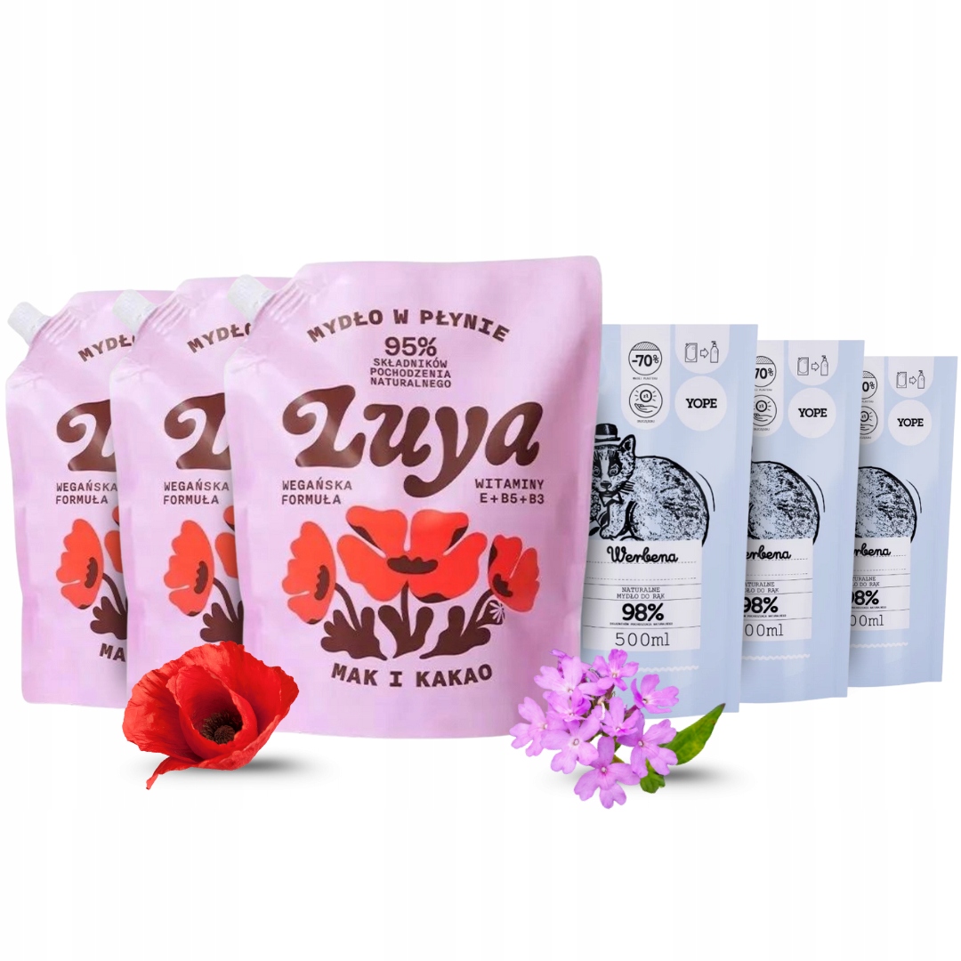 Yope Luya Refill Hydratační tekuté mýdlo Náhradní náplň Werbena Mak Mix 6 ks