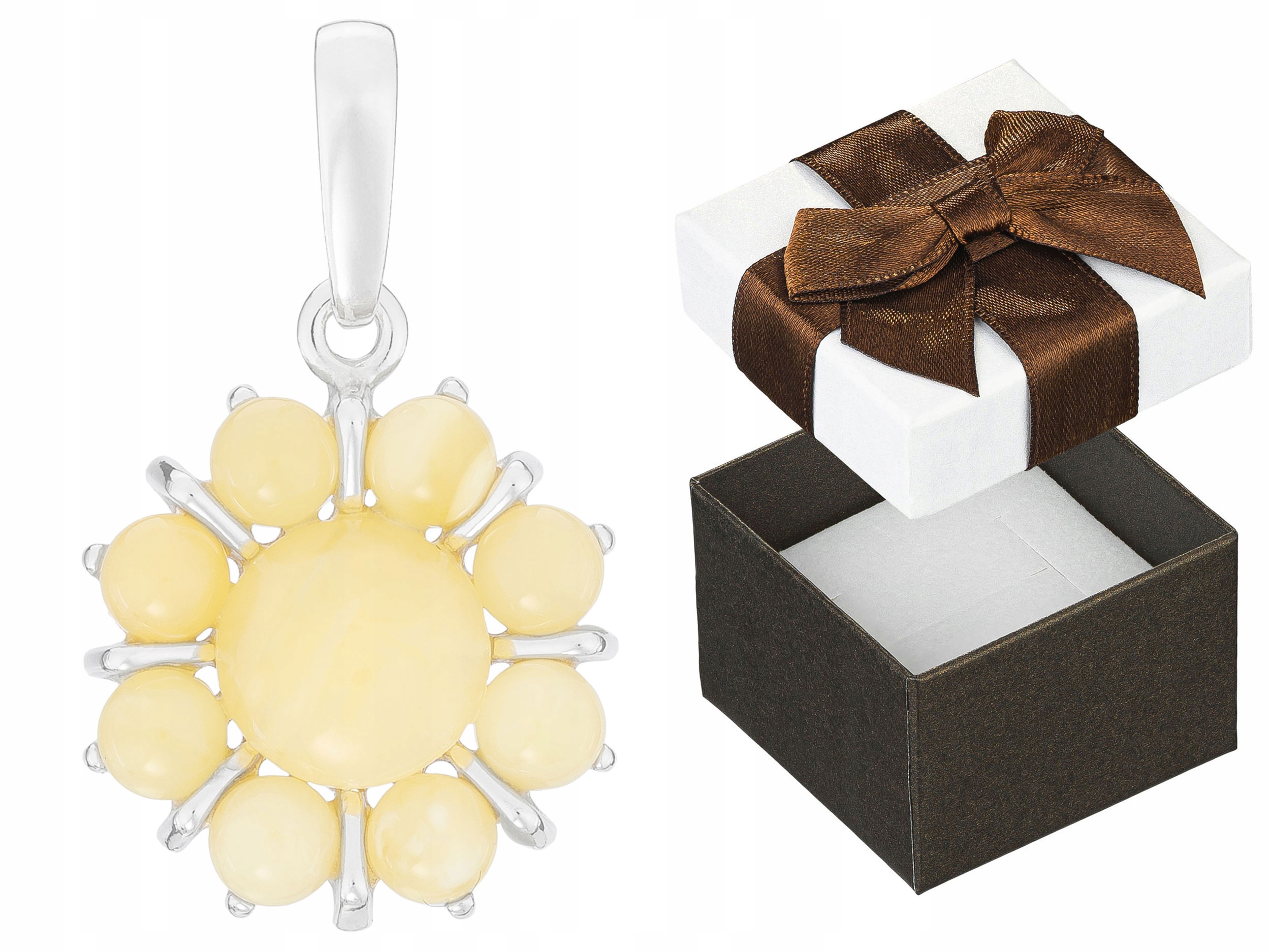 Stříbrný přívěsek Květ se žlutým jantarem Dámský Přívěsek Stříbrný květ