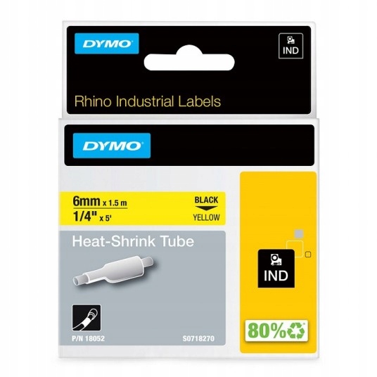 Taśma Dymo Rhino termokurcz 6x1,5 żółta