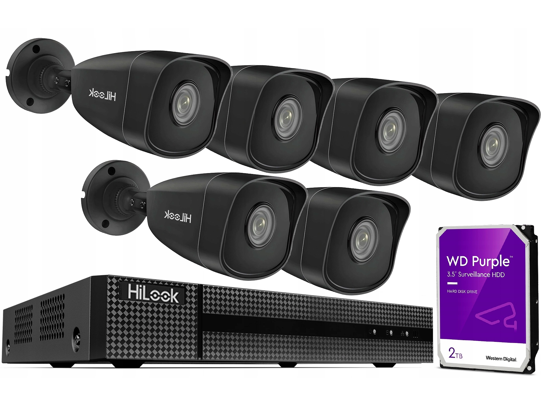 Sada monitorování Ip 6 kamer IPCAM-B5 Black 5Mpx Rekordér 2TB Hikvision