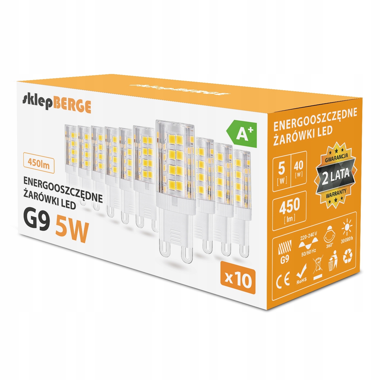 

10x Żarówka Led G9 5W=45W 450lm 3 Berge