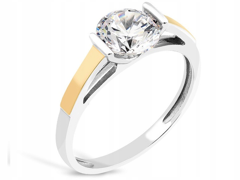 Stříbrný prstýnek 925 zlatý plech a zirkony 2 stylové pro ni dárek