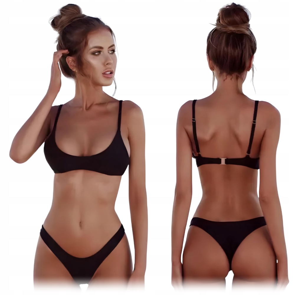 BIKINI STRÓJ KĄPIELOWY KOSTIUM CZARNY DWUCZĘŚCIOWY STRINGI MODELUJĄCY S