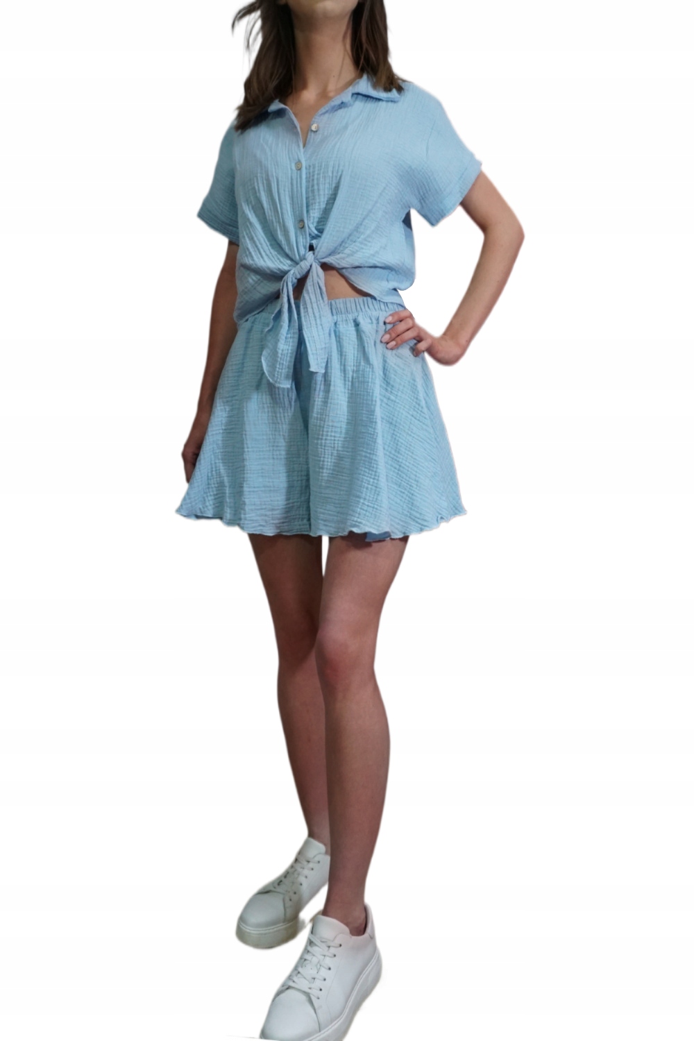 KOMPLET DAMSKI PRZEWIEWNY LETNI BLUZKA KOSZULA Z SZORTAMI Marka inna