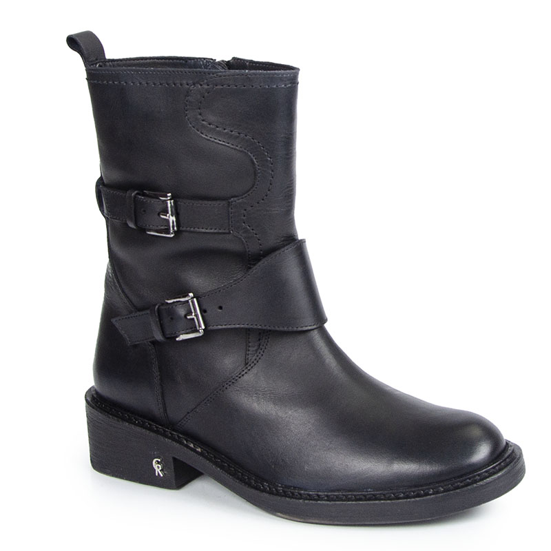 Carinii B9845 Kotníkové Boty Workery Kůže Lico Černé 37