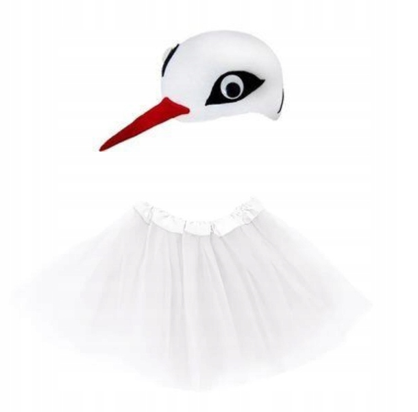 ZESTAW BOCIAN CZAPKA FILCOWA BOCIAN SPÓDNICZKA TUTU BIAŁA PRZEBRANIE WIOSNA