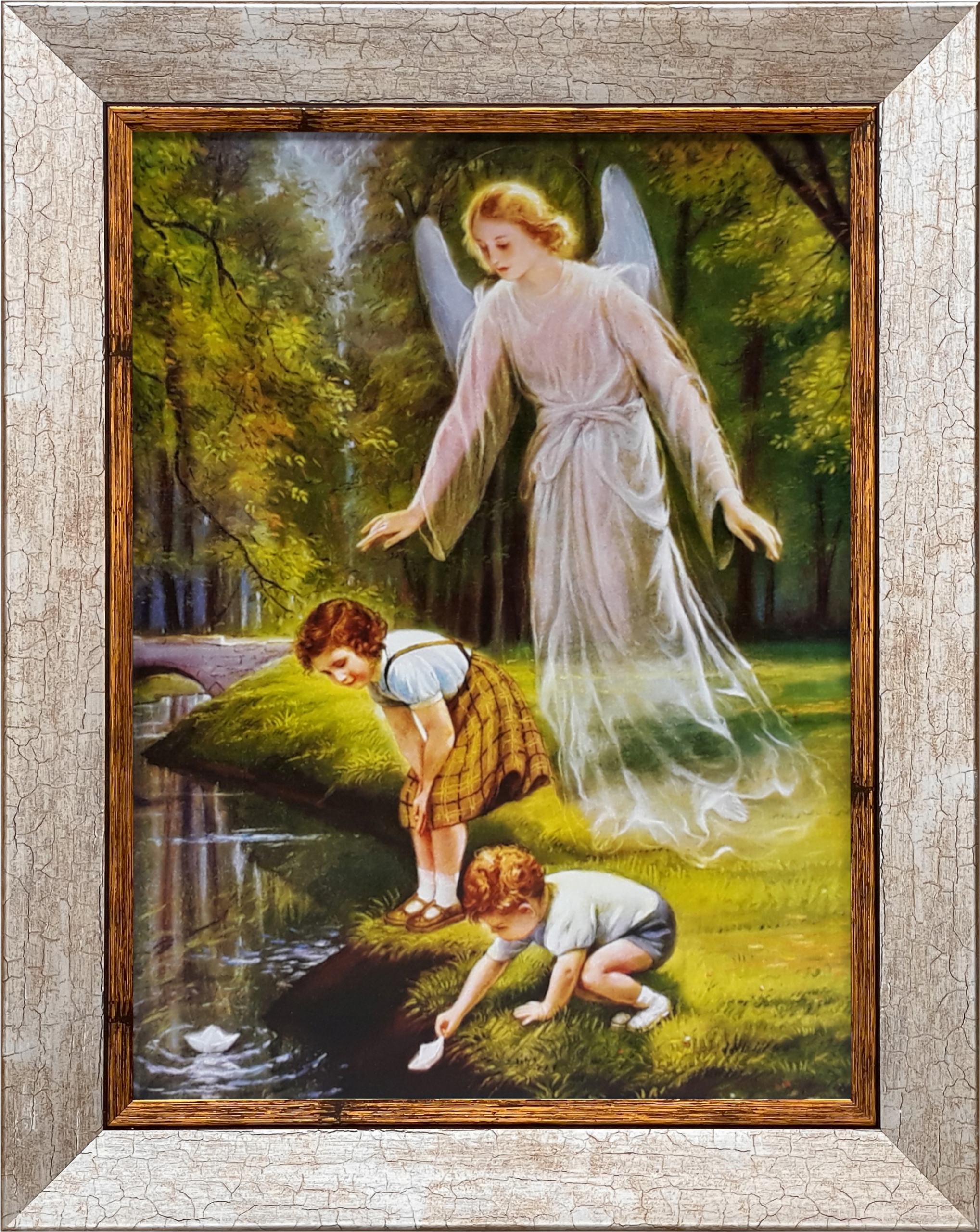 

Obraz 49x39 Anioł Stróż Aniołek Srebrna Rama