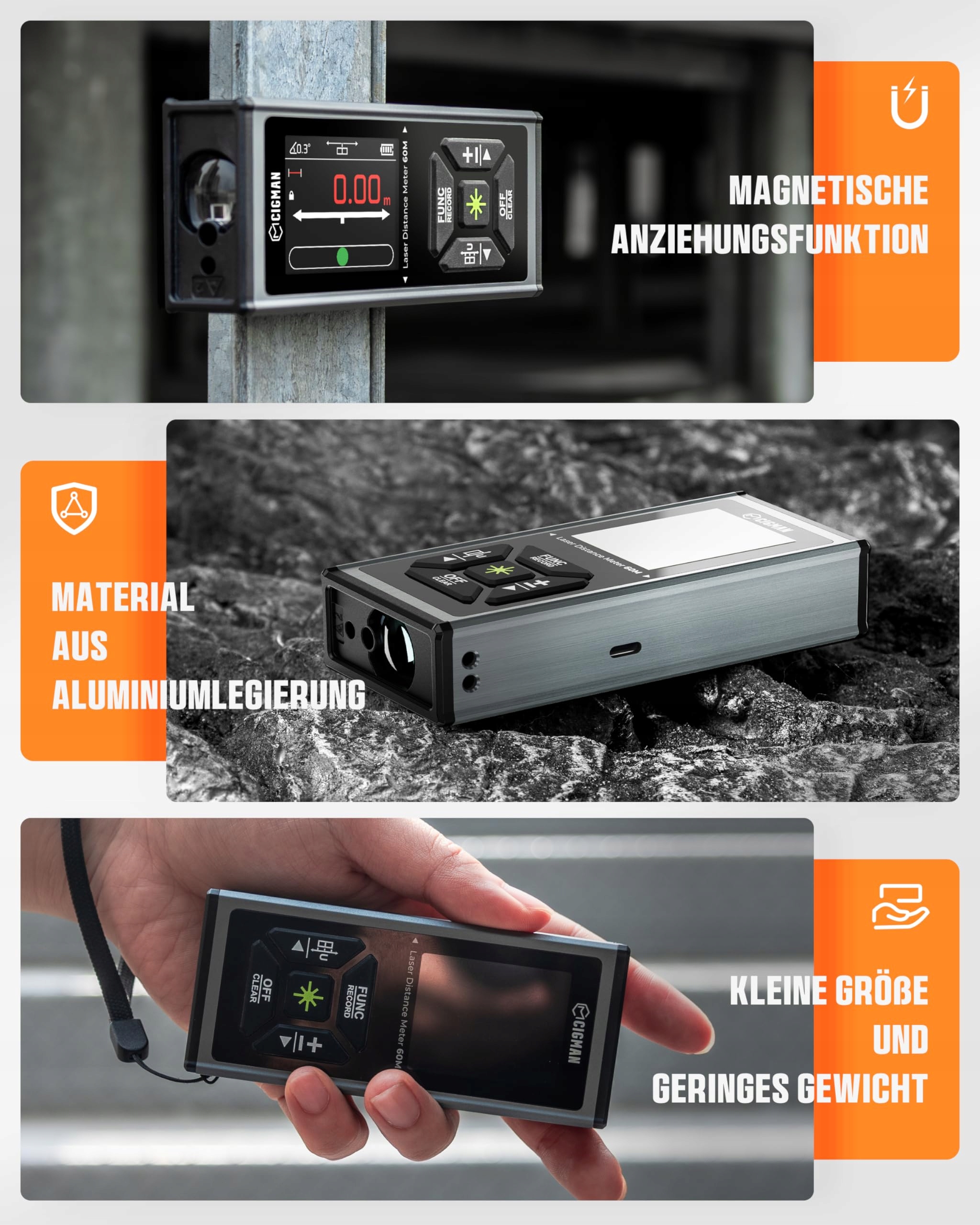 CIGMAN Laserowy Dalmierz 120m Zielony LCD Magnetyczny Czujnik Kąta — miniatura 4