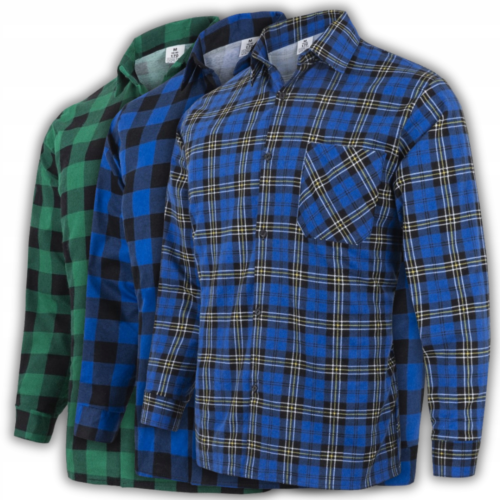 3x Pánská bavlněná flanelová košile s mřížkou, klasická, praktická