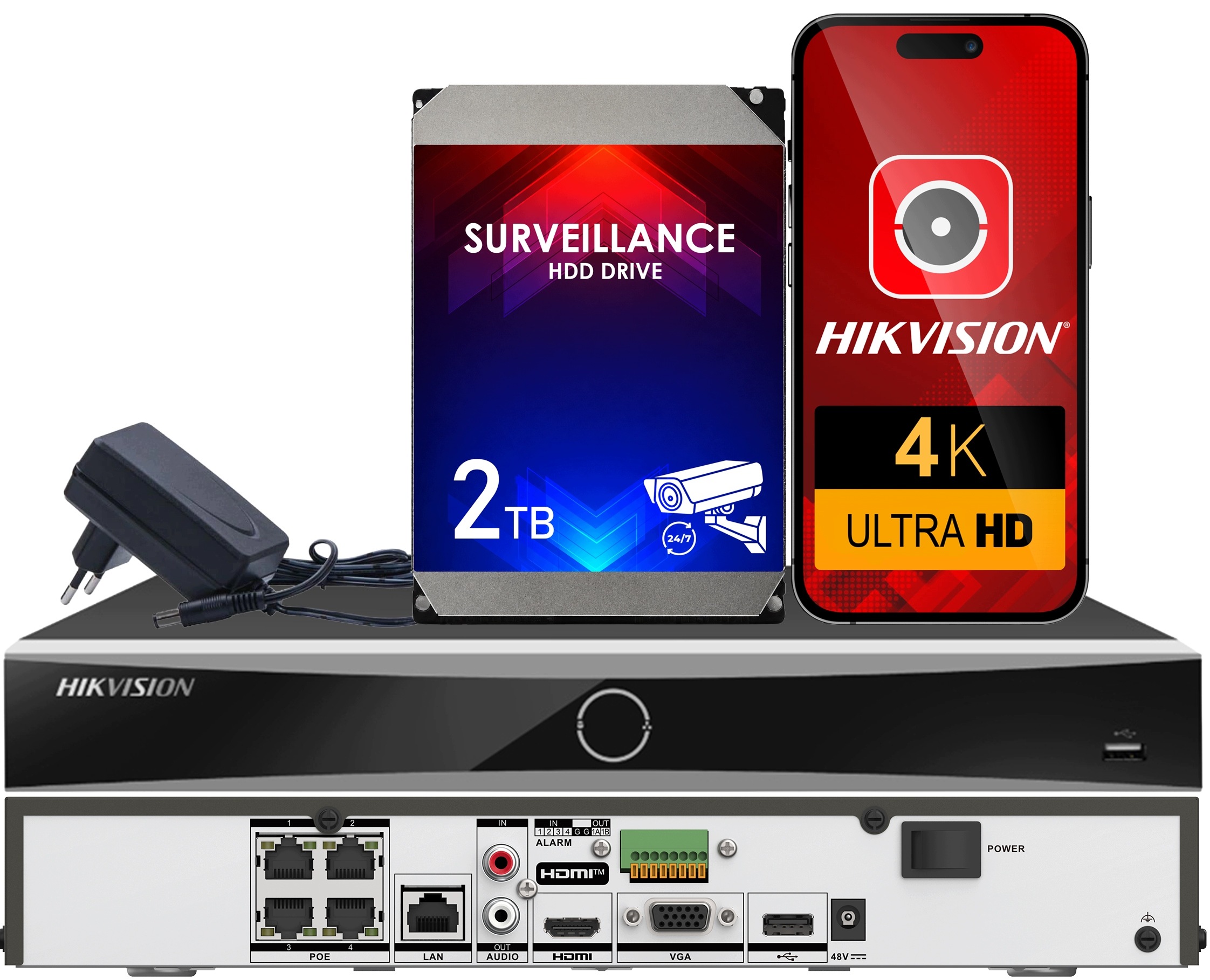 Ip rekordér DS-7604NXI-K1/4P 4xPoE 4CH Hikvision pro 12MPx Ai alarm 2TB