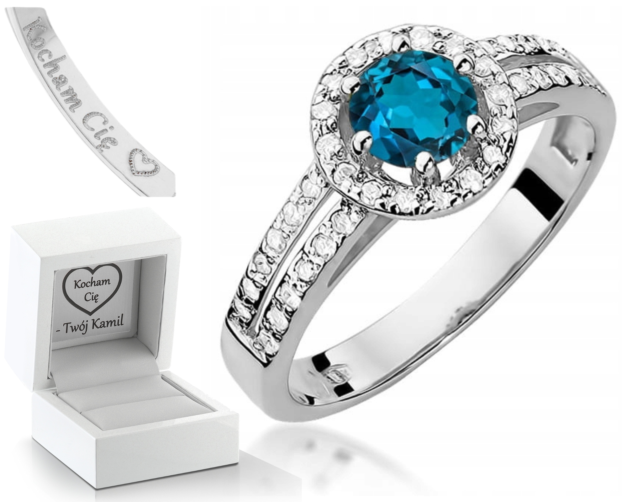 Bílé Zlato Prstýnek London Blue Topaz Diamanty