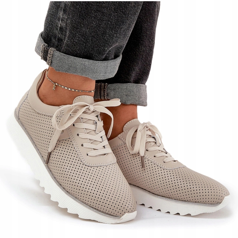 Kožené Sportovní Boty Platforma Se Třpytkami D&a LR51-629 Béžové 38