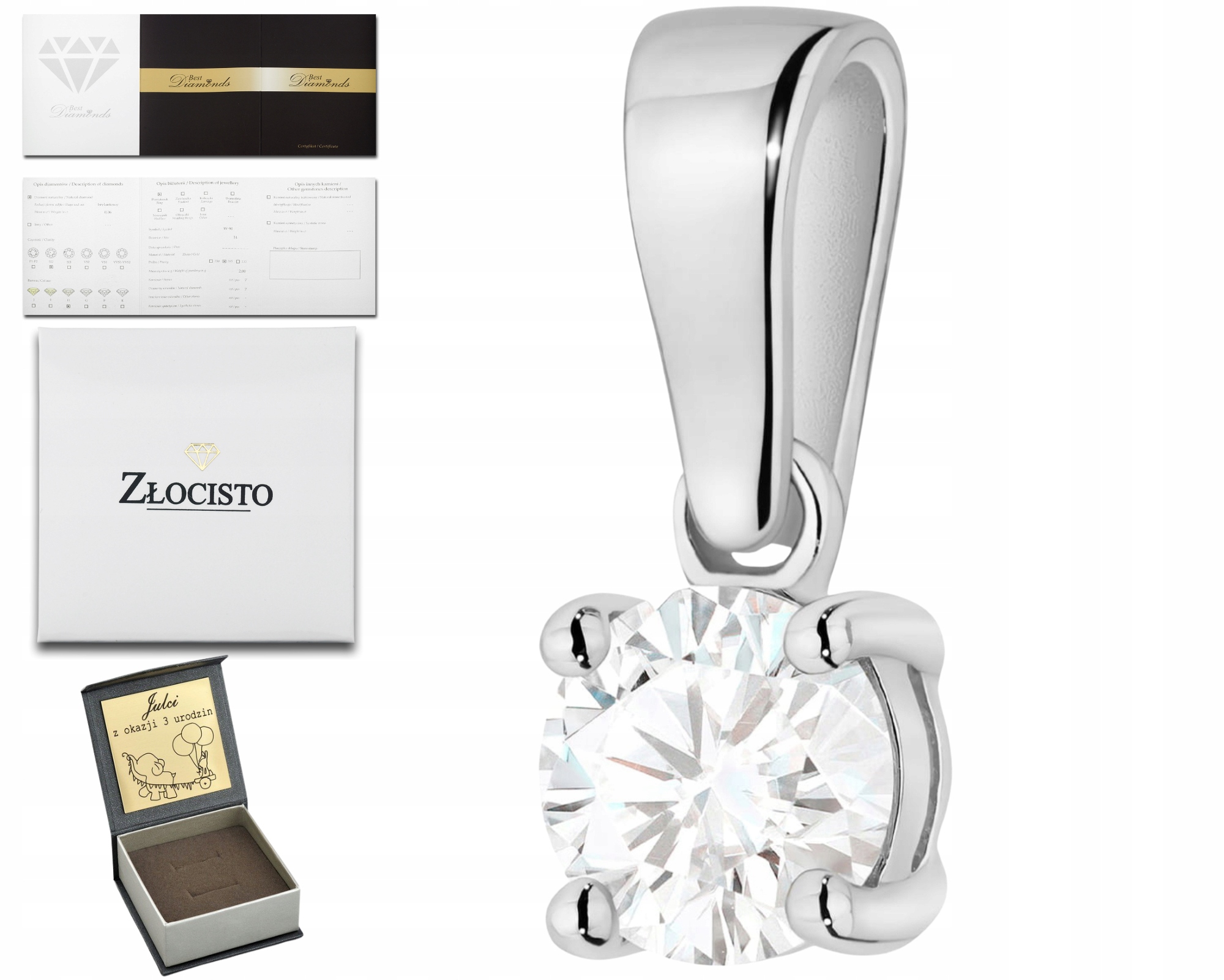 Přívěsek Z Bílého Zlata S Diamantem, Klasický Elegantní Zlato 585, Dárek