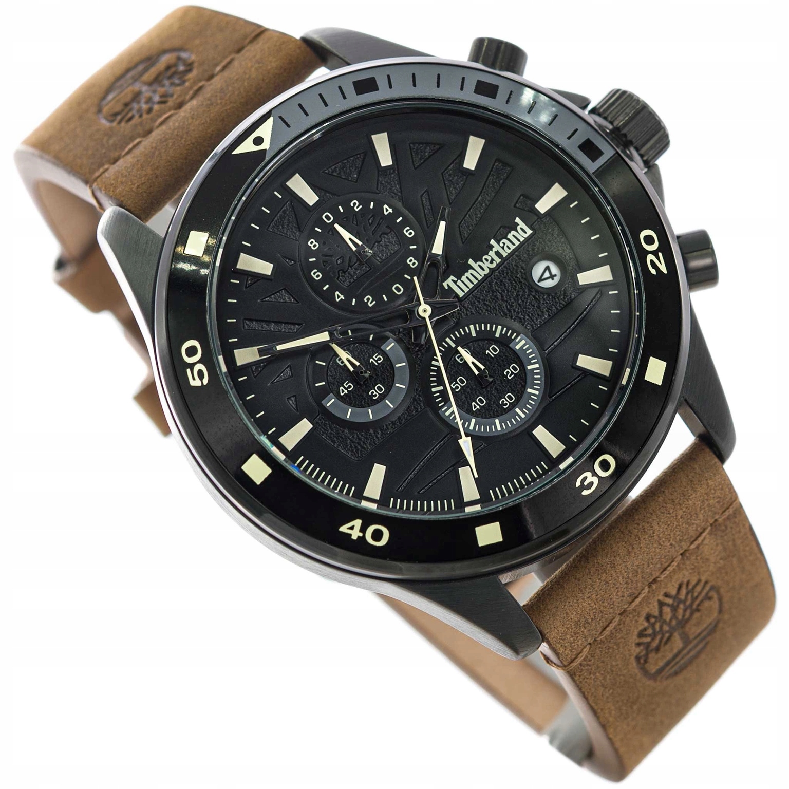 Pánské Hodinky Timberland TDWGC9001401 Hnědé Na Řemínku Chronograf Datumovka