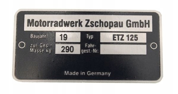Tabliczka znamionowa MZ ETZ 125