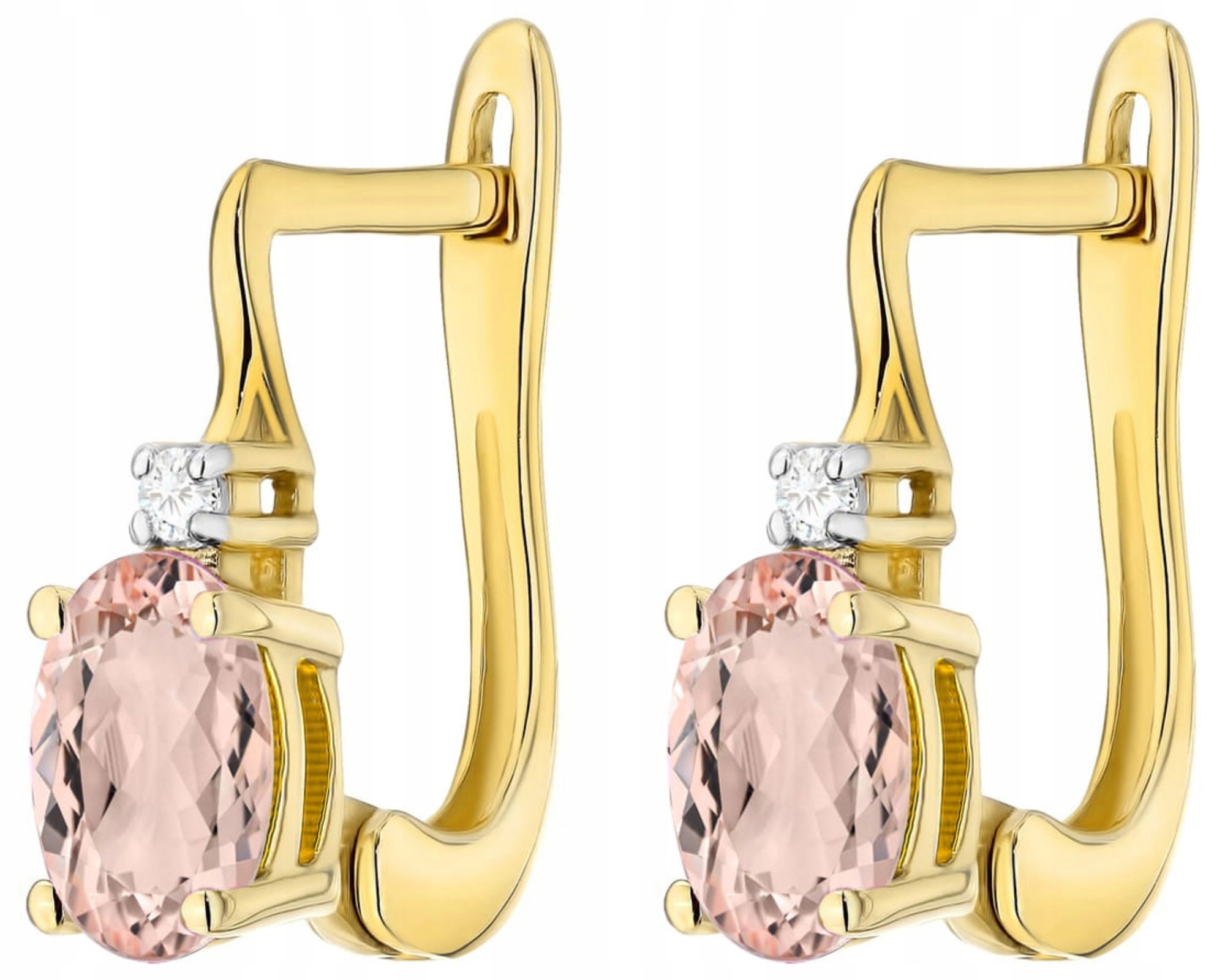 Zlaté Náušnice S Briliantem A Morganitem, Anglické Zapínání Gravírování 585