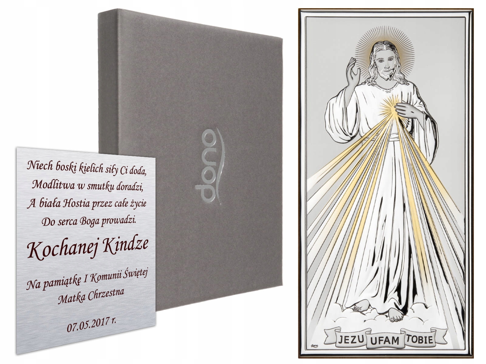 Stříbrný obrázek milosrdného Ježíše s gravírováním na přijímání Svatba Výročí