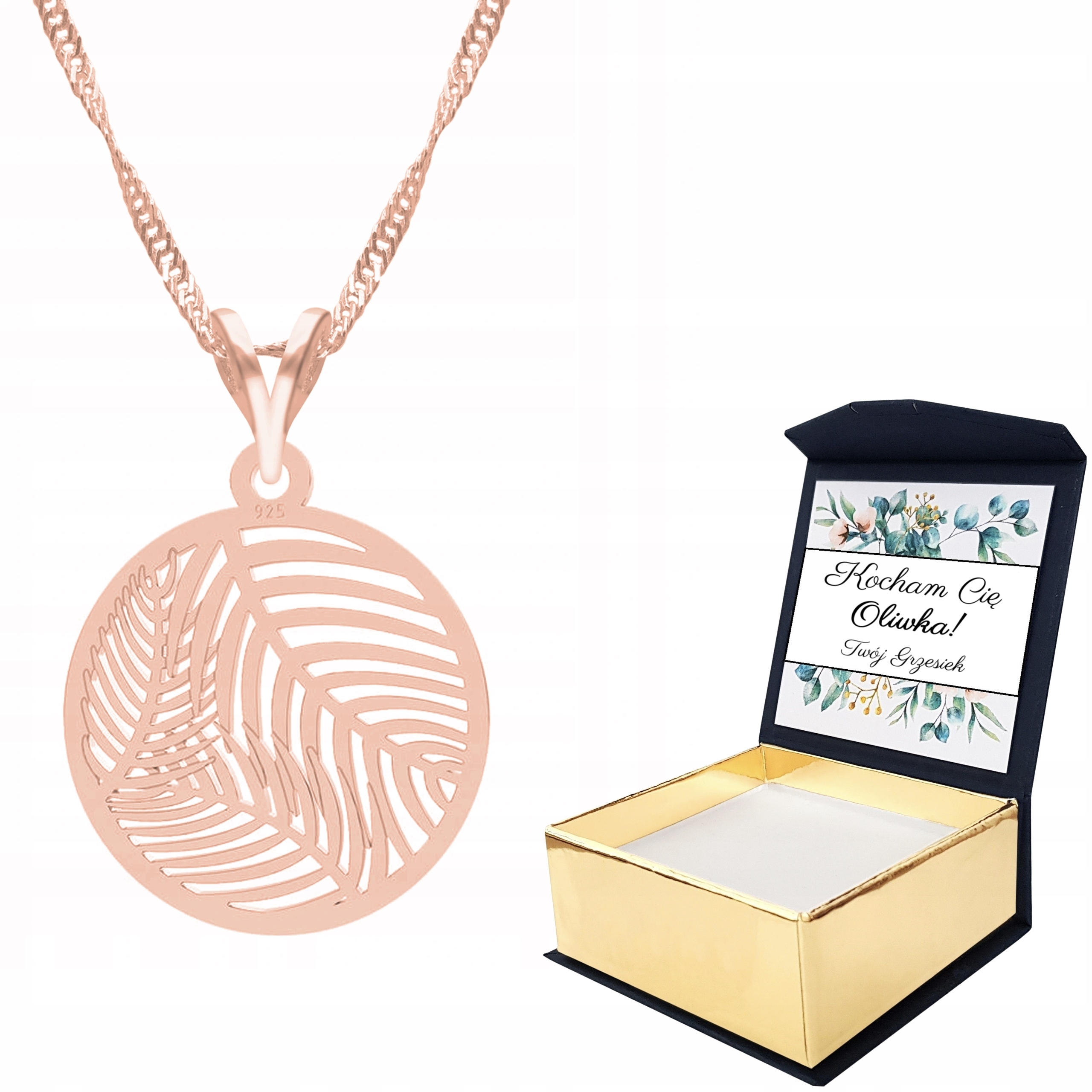 Náhrdelník růžové zlato Listy Palmy Vlastní Potisk