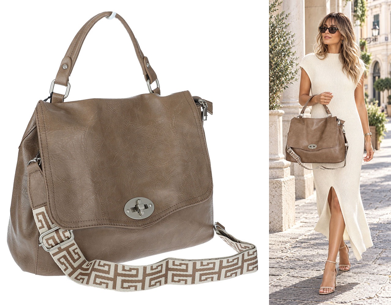 Dámská kabelka přes rameno shopper do ruky prostorná SP401 Béžová