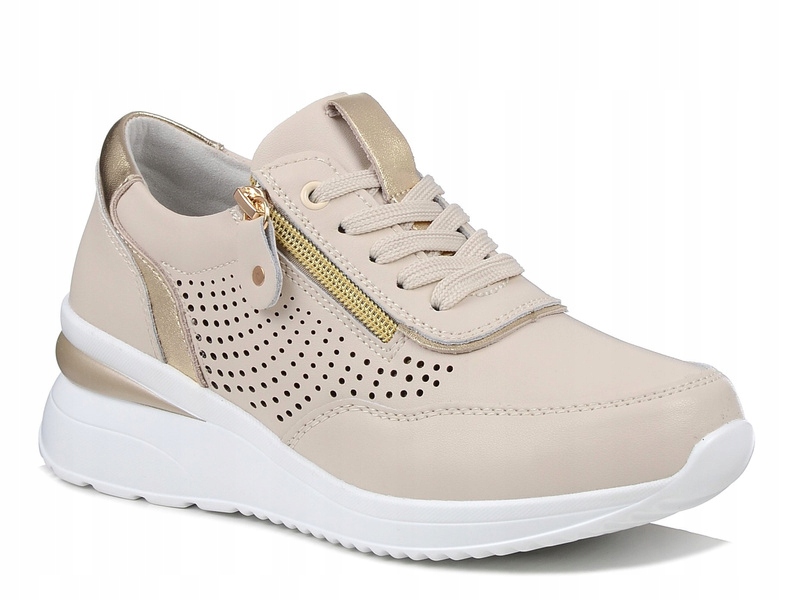 Sneakersy damskie beżowe Evento 9775 buty skórzane na koturnie na zamek 40