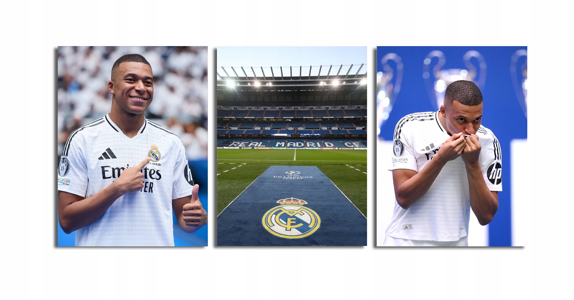 Kylian Mbappe Real Madrid obraz na zeď 3 kusy triptych 40x90 cm