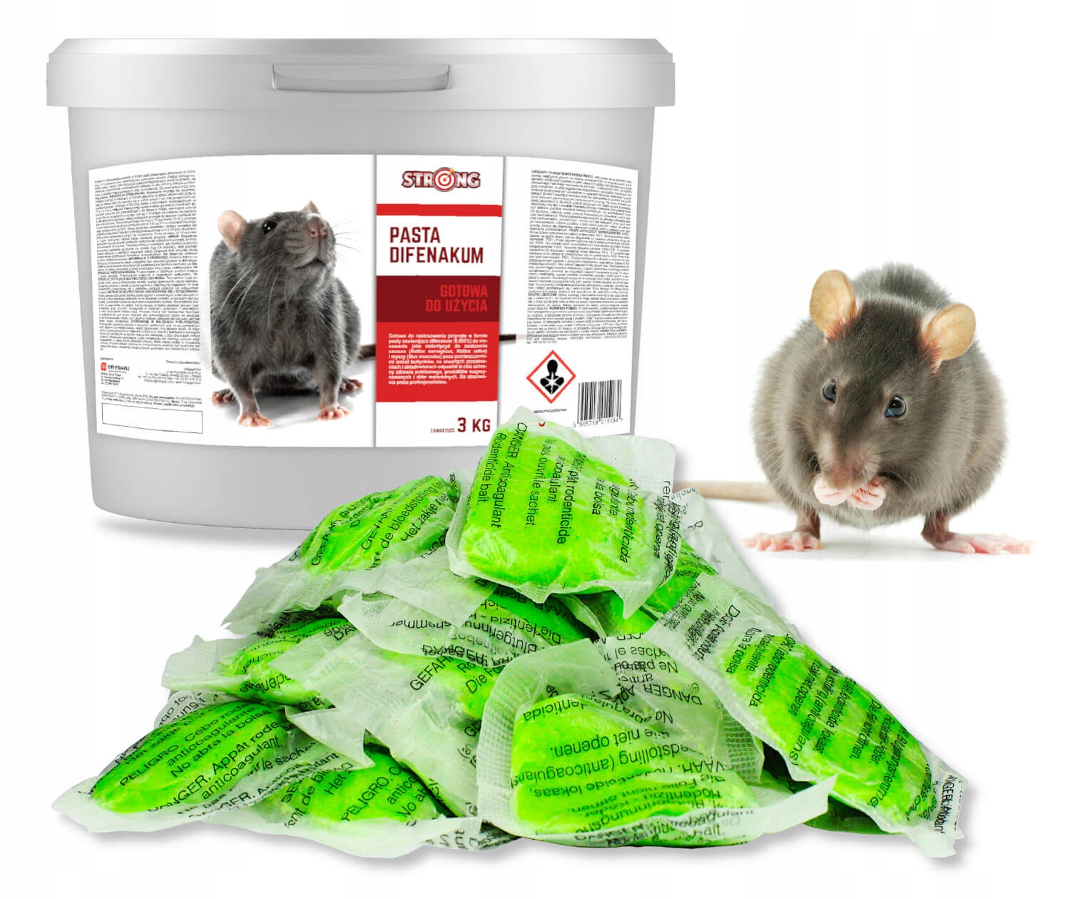 Trucizna, trutka przeciwko myszom Strong 3 kg pasta Difenakum