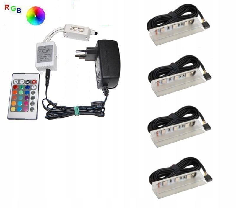 Zestaw LED RGB 4 x klips PCV do szklanych półek pi