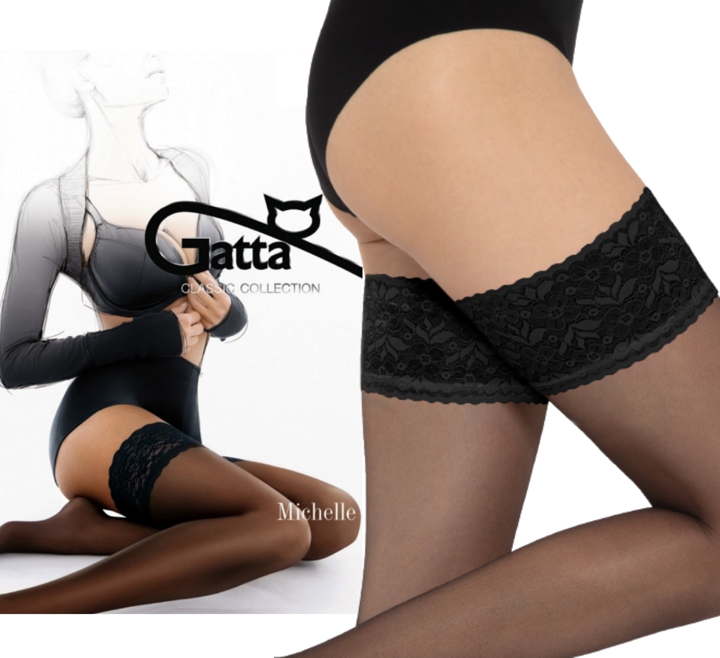 

Pończochy samonośne Gatta Michelle lycra 3/4 nero