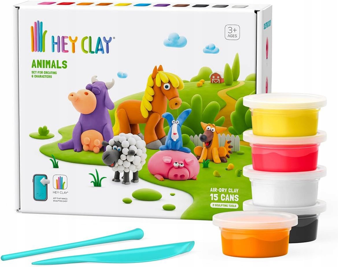Masa Plastyczna 2x Zestaw Zwierzątka Hey Clay dla Dzieci+15 pojemników